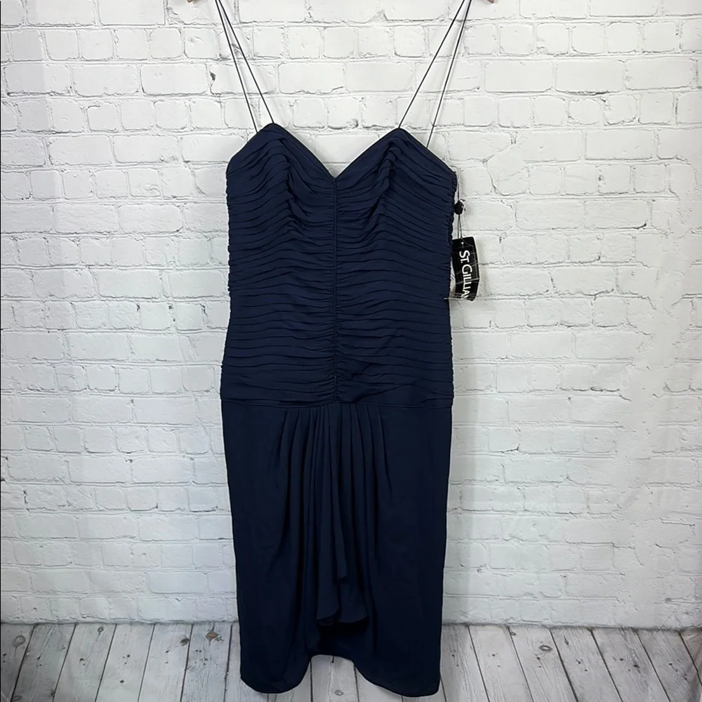 ST. GILLIAN Vintage Silk Spaghetti Strap Navy Cocktail Party Dress size 10 - Picture 1 of 9